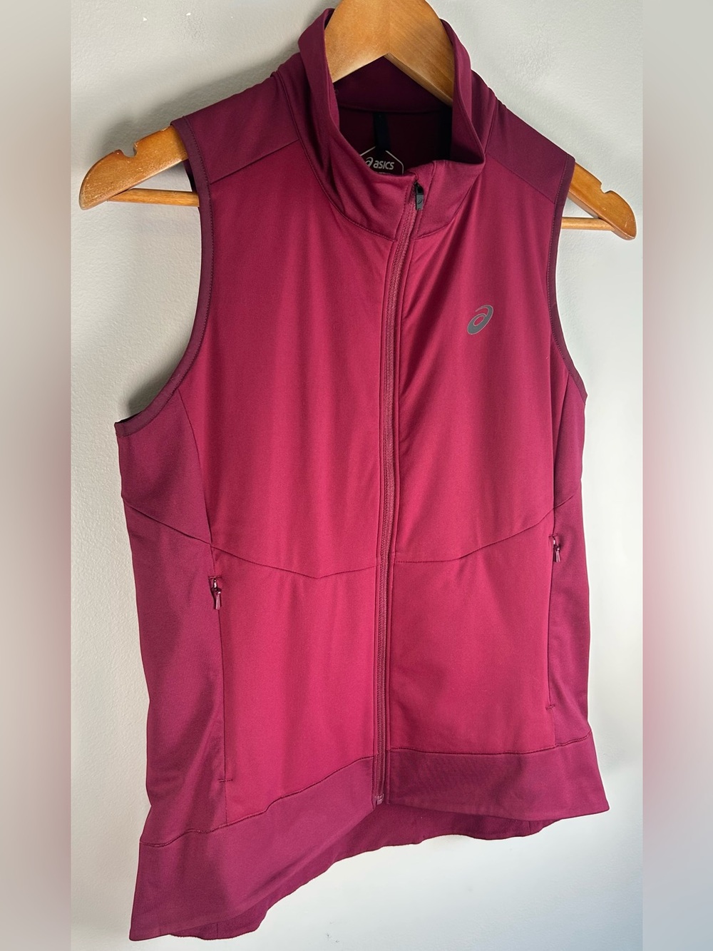ASICS Womens H1 Running Vest Size M Red Burgundy Full Zip Reflective EUC - Picture 2 of 12